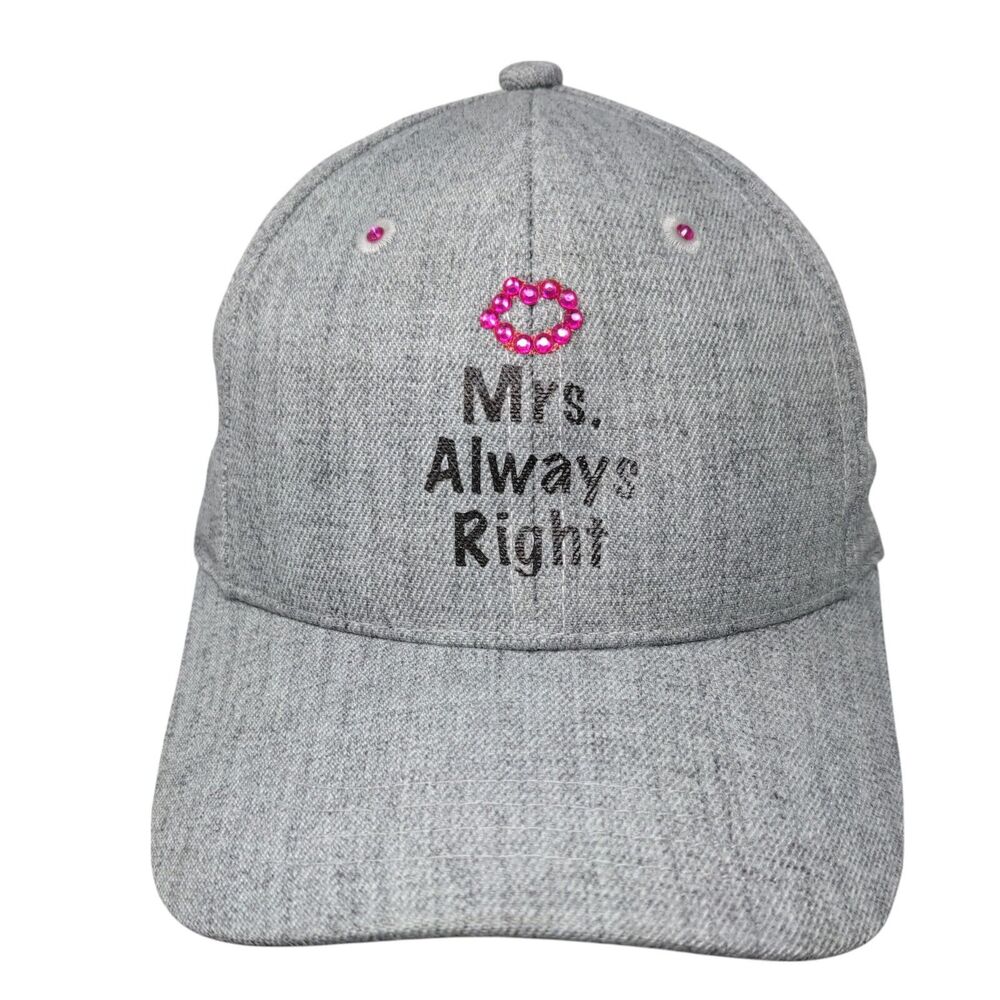 Mrs. Always Right Snapback Hat Gray One Size Rhinestone Three In 6 Panel